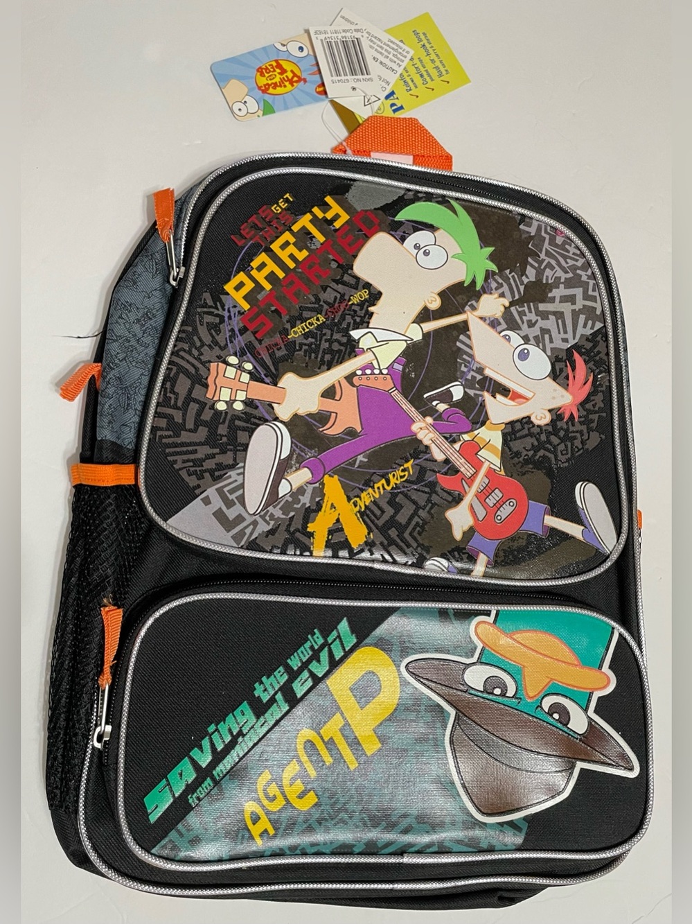 Large Backpack- disney Agent phineas and ferb 16” Backpack School ,New with Tag!